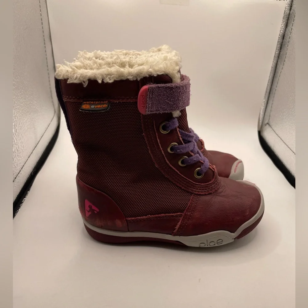 Plae Noel burgundy girls leather hi boots size 8c waterproof
